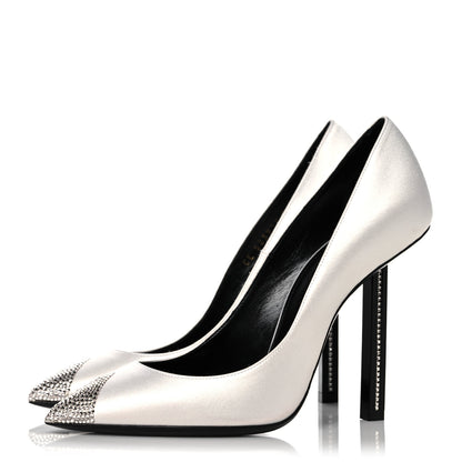 Saint Laurent Satin Crystal Embellished Tower 110 Pump 37.5 White 3 of 8
