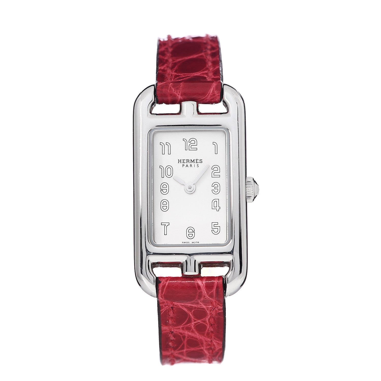 Hermes Stainless Steel Alligator 17mm Nantucket Quartz Watch Braise 1 of 9