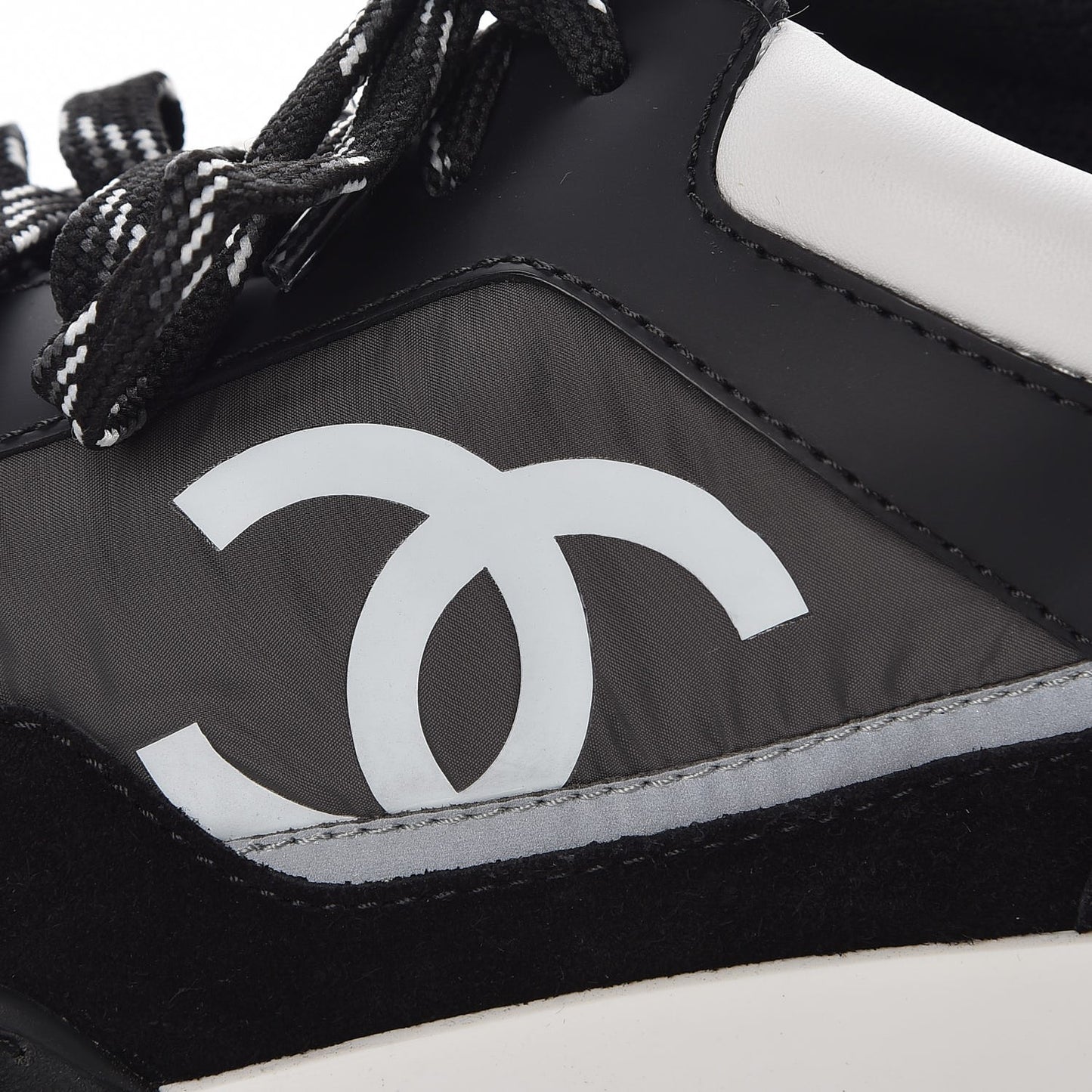 Nylon Calfskin Suede CC Sneakers 40 Grey Black White