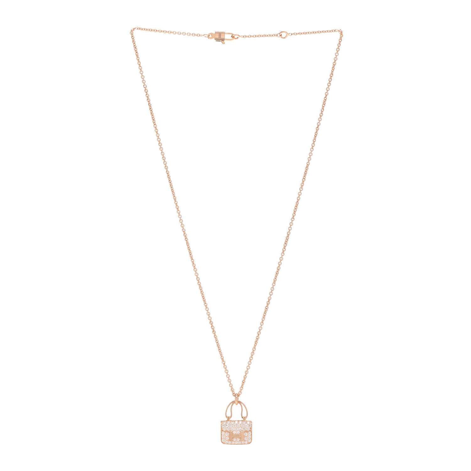 Hermes 18K Rose Gold Diamond Constance Amulettes Pendant Necklace 3 of 6