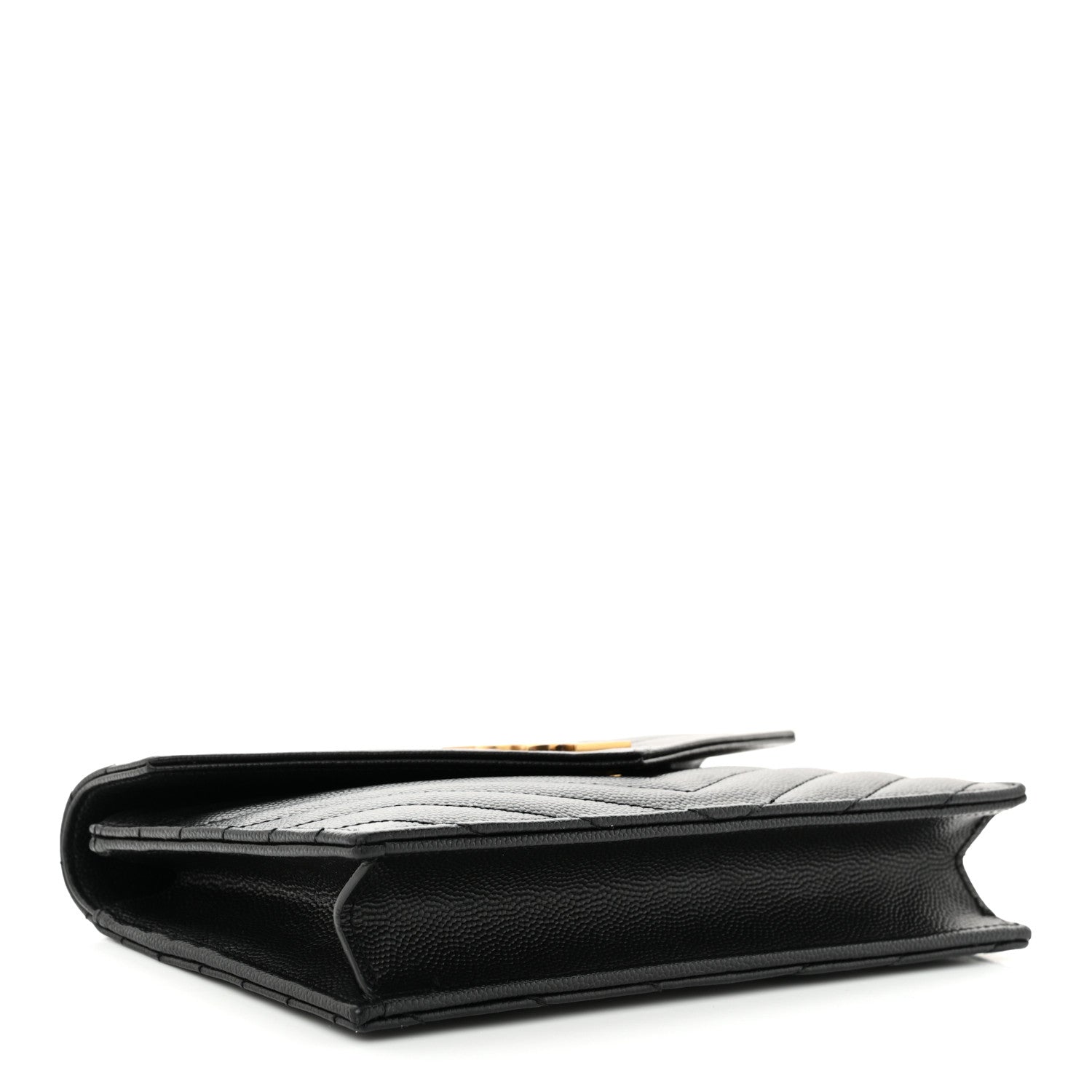 Saint Laurent Grain De Poudre Matelasse Chevron Monogram Envelope Chain Wallet Black 4 of 11