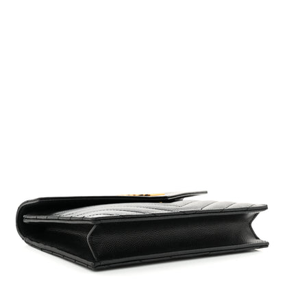 Saint Laurent Grain De Poudre Matelasse Chevron Monogram Envelope Chain Wallet Black 4 of 11