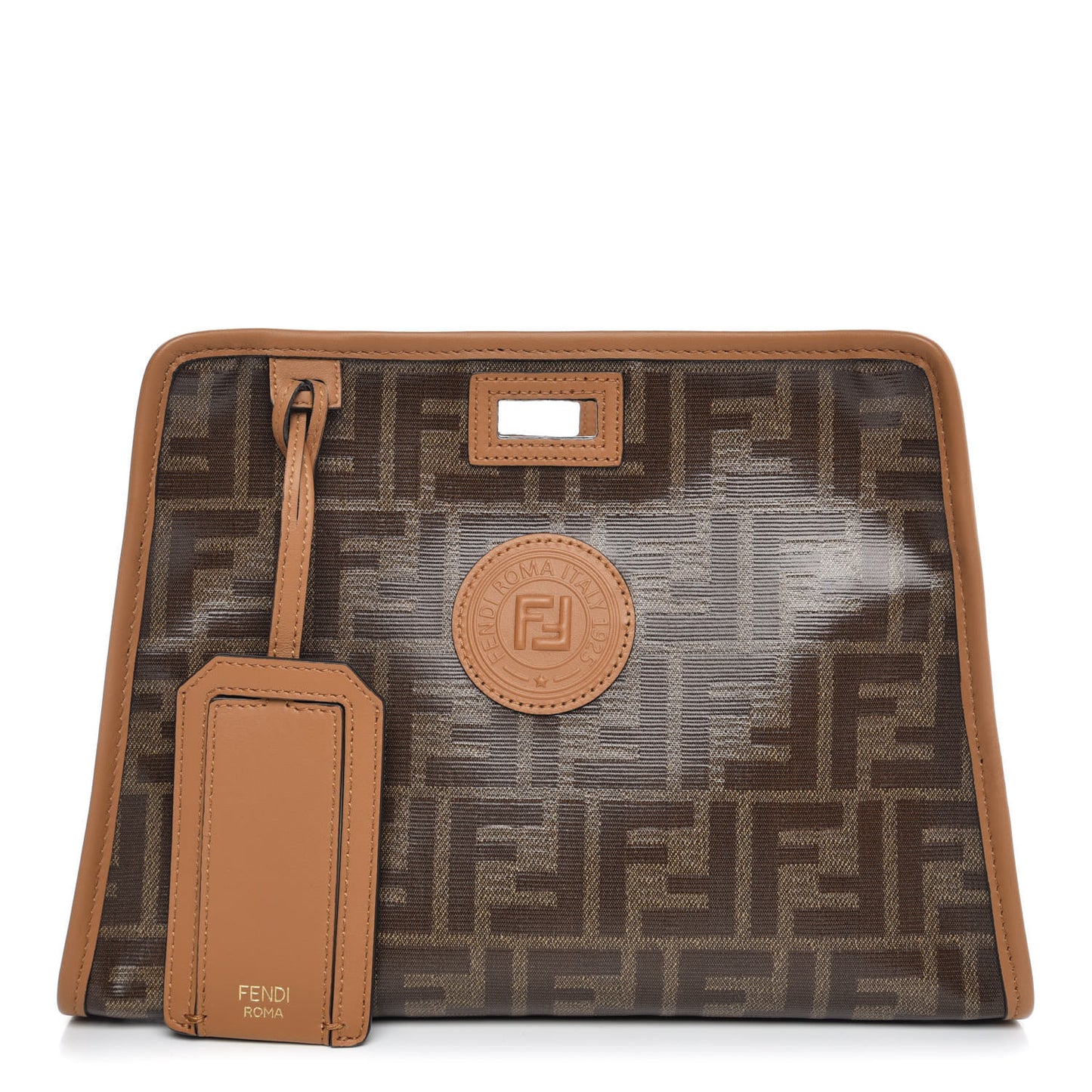 Glazed Fabric Vitello Century FF 1974 Stamp Patch Mini Peekaboo Defender Cover Mogano Panna Caramello
