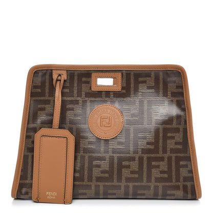 Fendi Glazed Fabric Vitello Century FF 1974 Stamp Patch Mini Peekaboo Defender Cover Mogano Panna Caramello 1 of 9