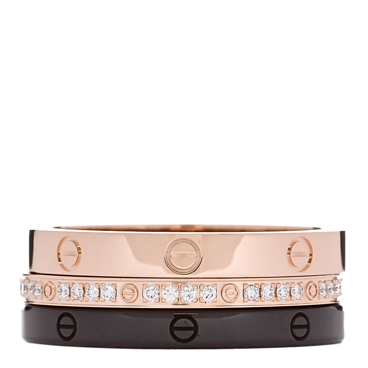 18K Pink Gold Diamond Ceramic LOVE Ring Set 57 8