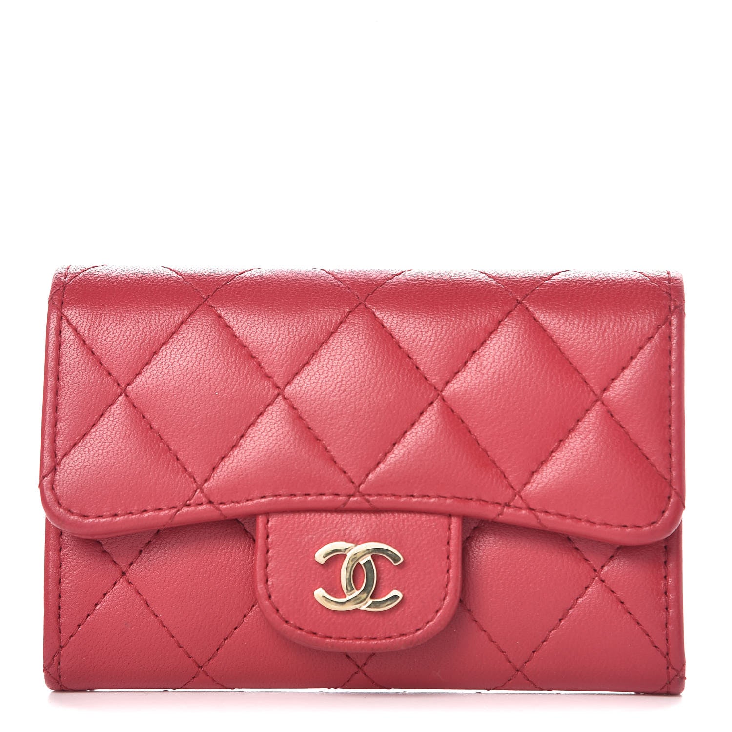 Chanel Lambskin Quilted Flap Card Holder Dark Pink 1 of 9