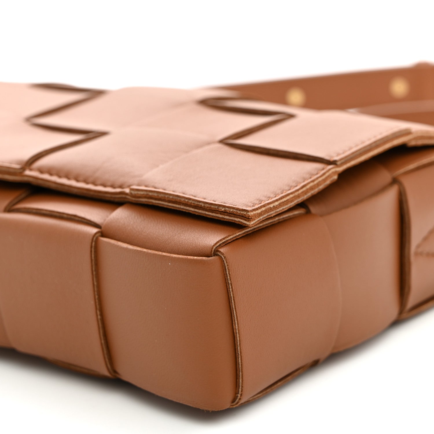 Bottega Veneta Lambskin Maxi Intrecciato Cassette Crossbody Bag Caramel 9 of 10