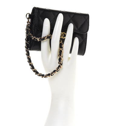 Chanel Caviar Quilted Flap Card Holder Chain Wristlet Black 2 of 8