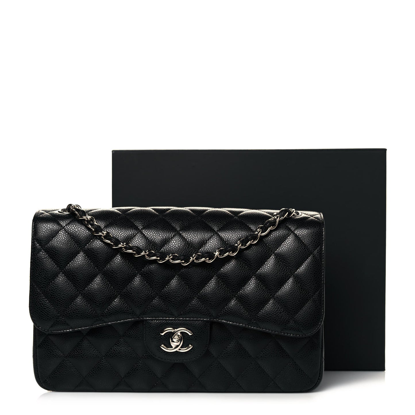 Caviar Quilted Jumbo Double Flap Black