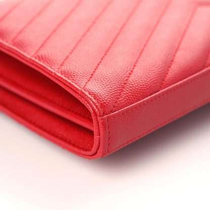 Saint Laurent Grain De Poudre Matelasse Chevron Monogram Chain Wallet Red 11 of 13
