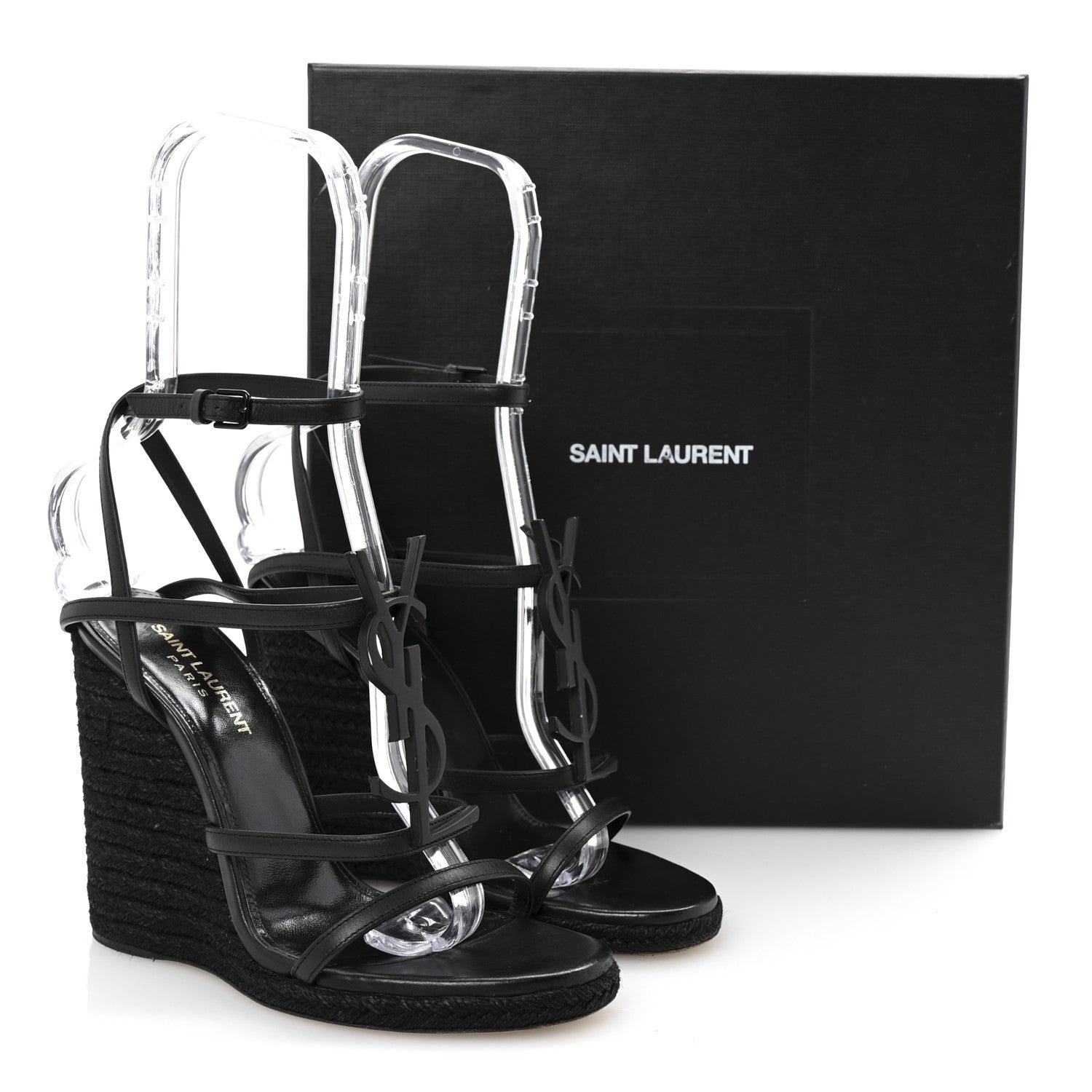 Saint Laurent Calfskin Cassandra Espadrille 105 Wedges 37.5 Black 9 of 9