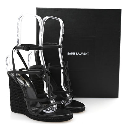 Saint Laurent Calfskin Cassandra Espadrille 105 Wedges 37.5 Black 9 of 9