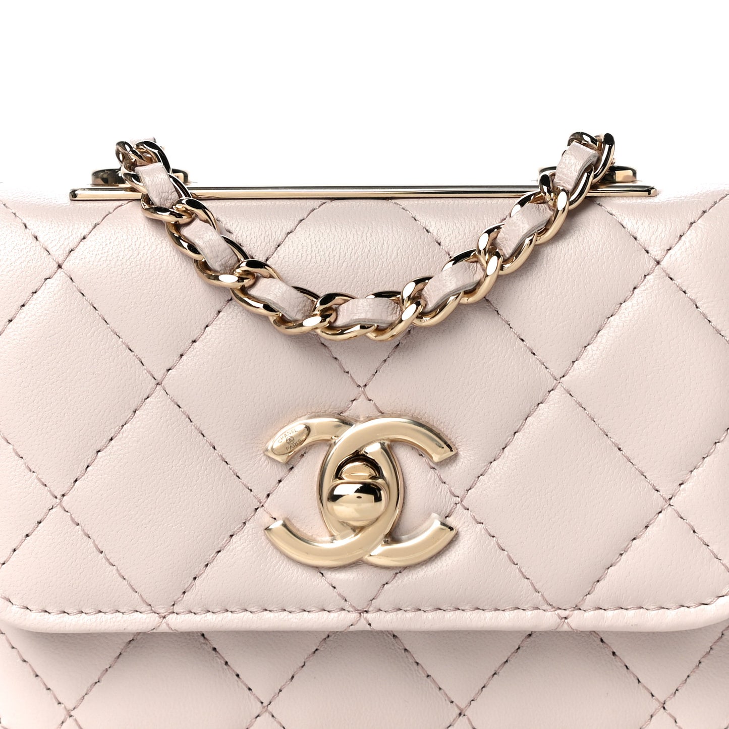 Lambskin Quilted Trendy CC Card Holder On Chain Light Pink