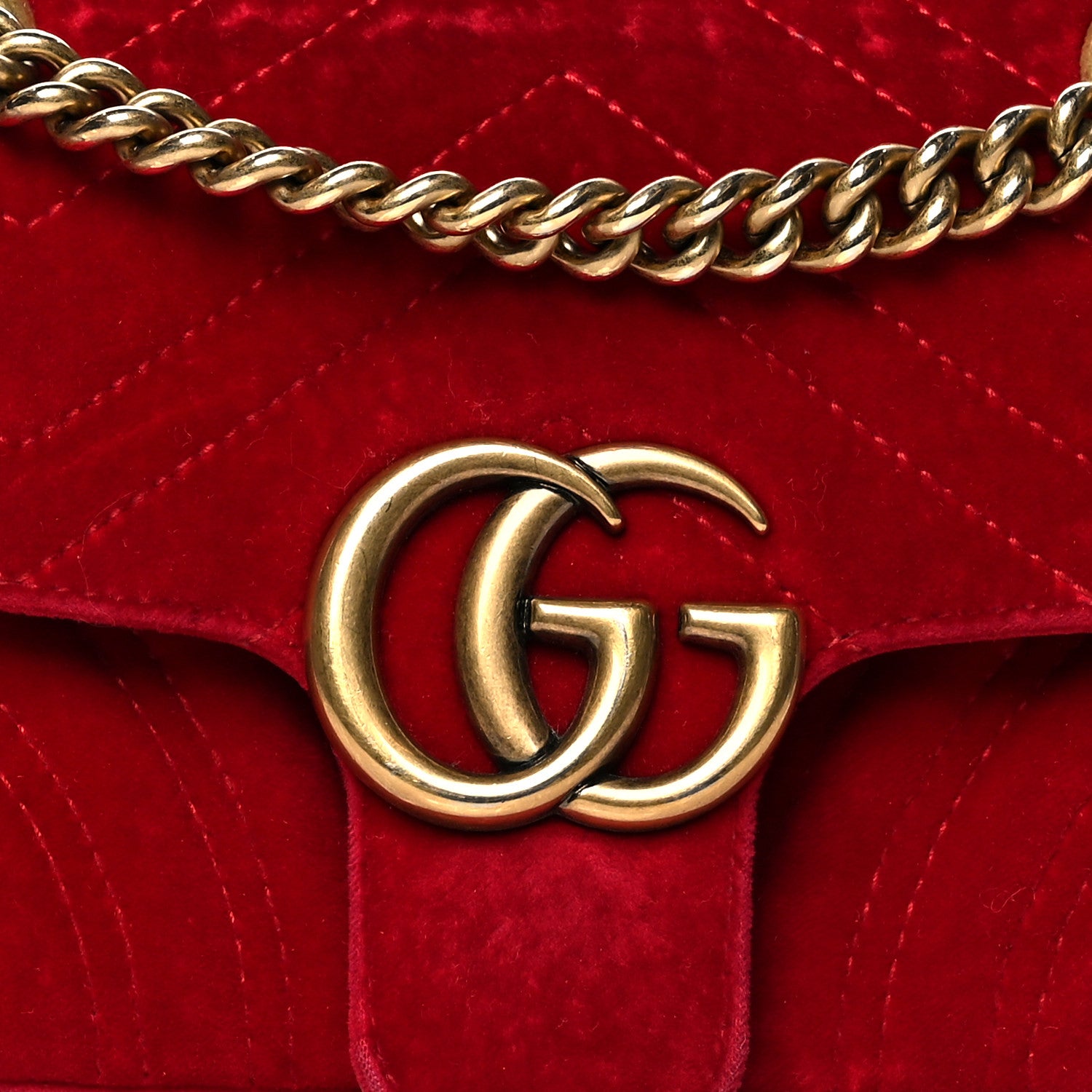 Gucci Velvet Matelasse Mini GG Marmont Shoulder Bag Hibiscus Red 9 of 11