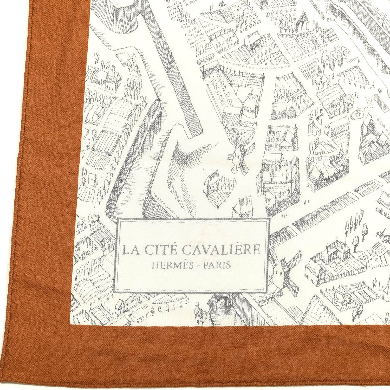 Hermes Cashmere Silk La Cite Cavaliere Shawl 140 Caramel White Anthracite 2 of 4