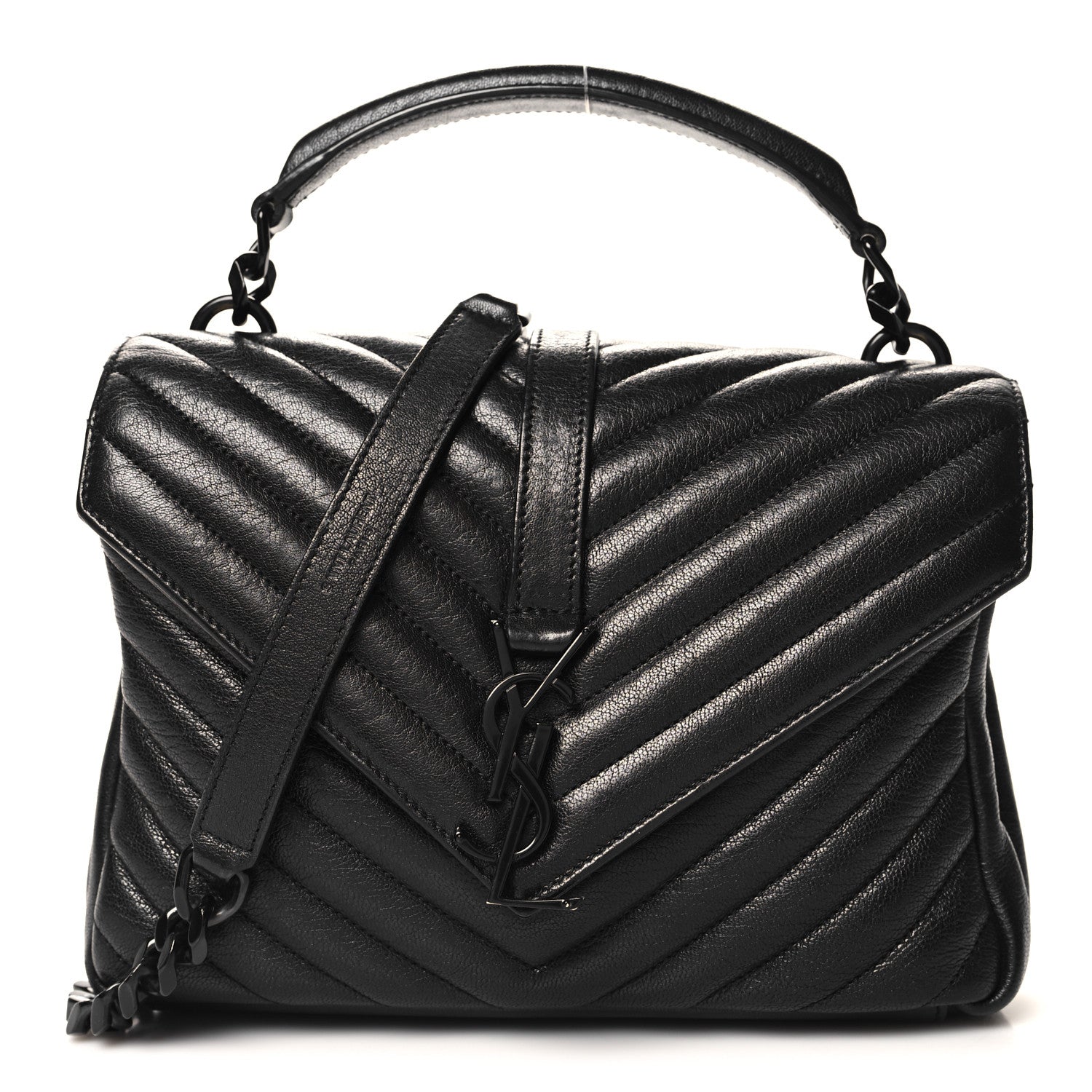 Saint Laurent Sheepskin Matelasse Chevron Monogram Monochrome Medium College Bag Black 1 of 11