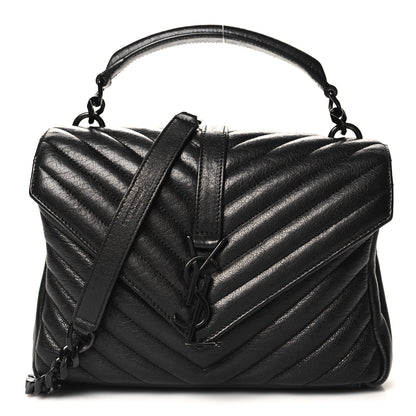 Saint Laurent Sheepskin Matelasse Chevron Monogram Monochrome Medium College Bag Black 1 of 11