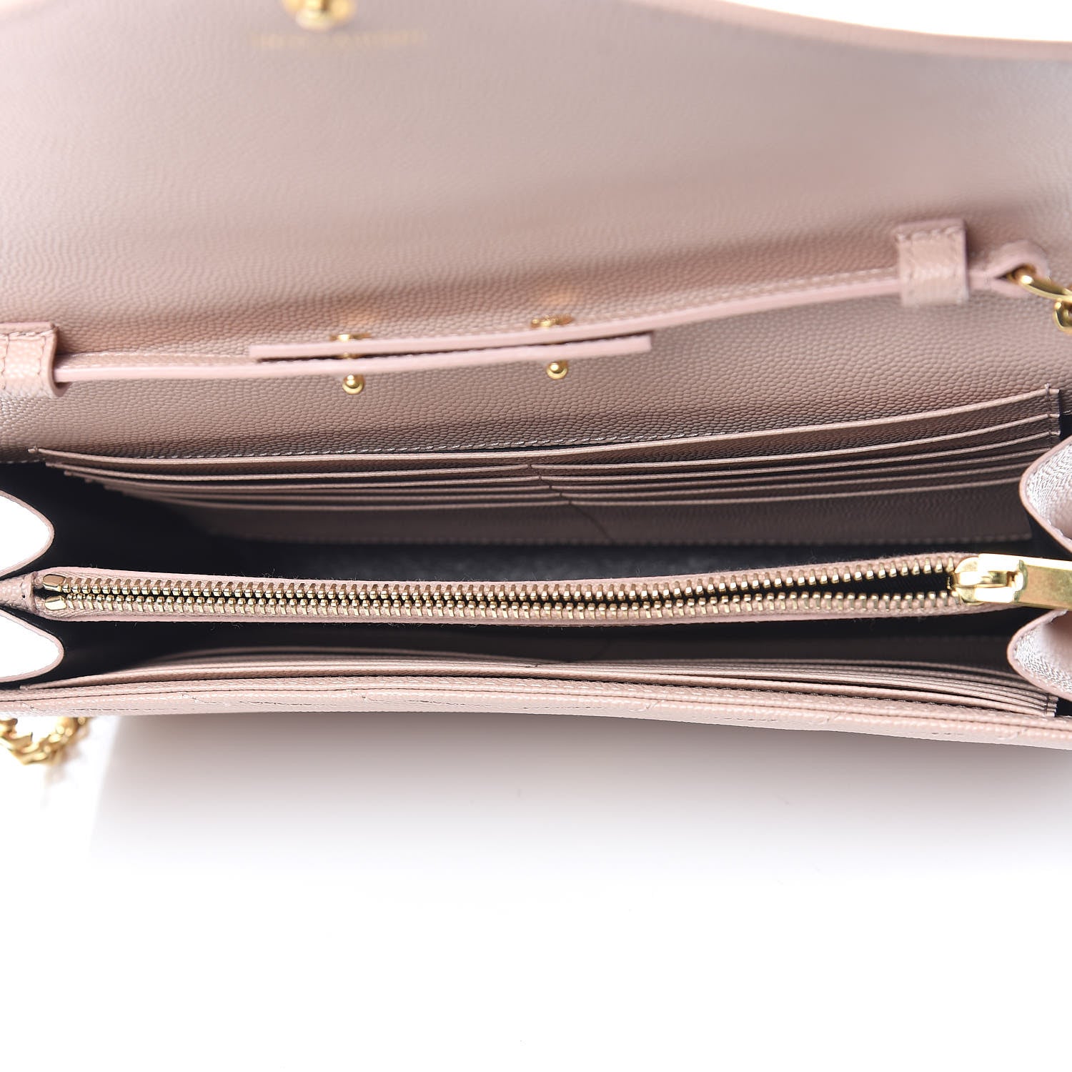 Saint Laurent Grain De Poudre Matelasse Chevron Monogram Chain Wallet Pale Pink 5 of 11