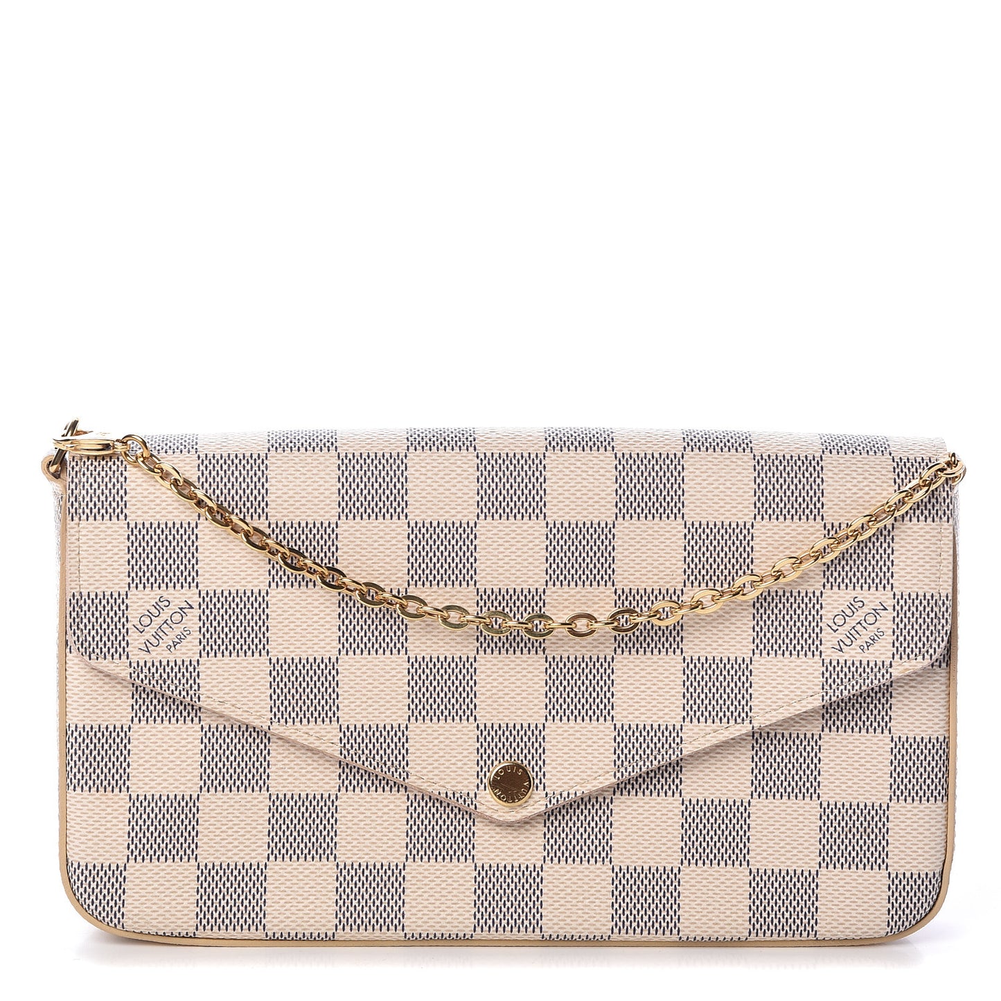 Damier Azur Pochette Felicie Chain Wallet Rose Ballerine