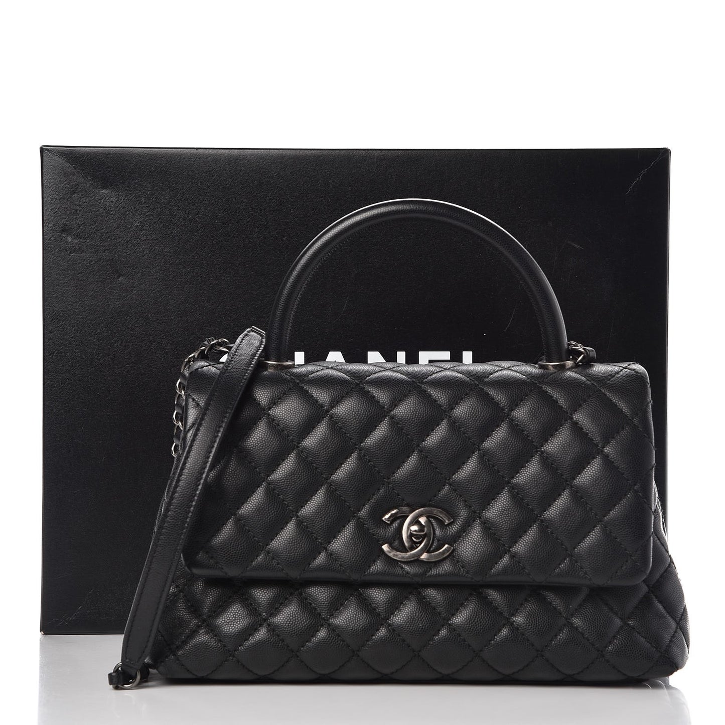 Caviar Quilted Small Coco Handle Flap Black