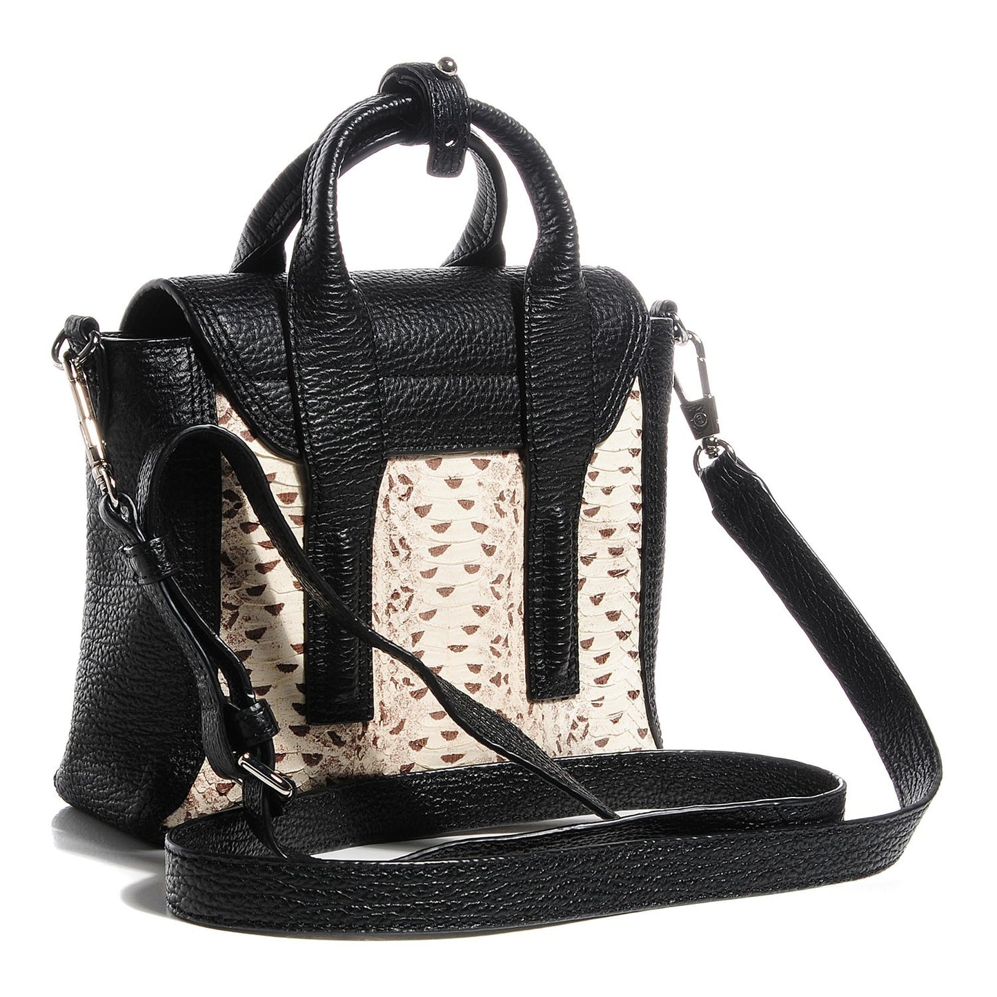 3.1 Pebbled Leather Elaphe Mini Pashli Satchel Natural Black