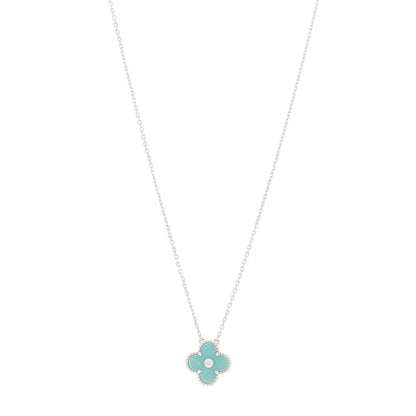 Van Cleef & Arpels 18K White Gold Diamond Celadon Green Sevres Porcelain Vintage Alhambra Pendant Necklace 1 of 4