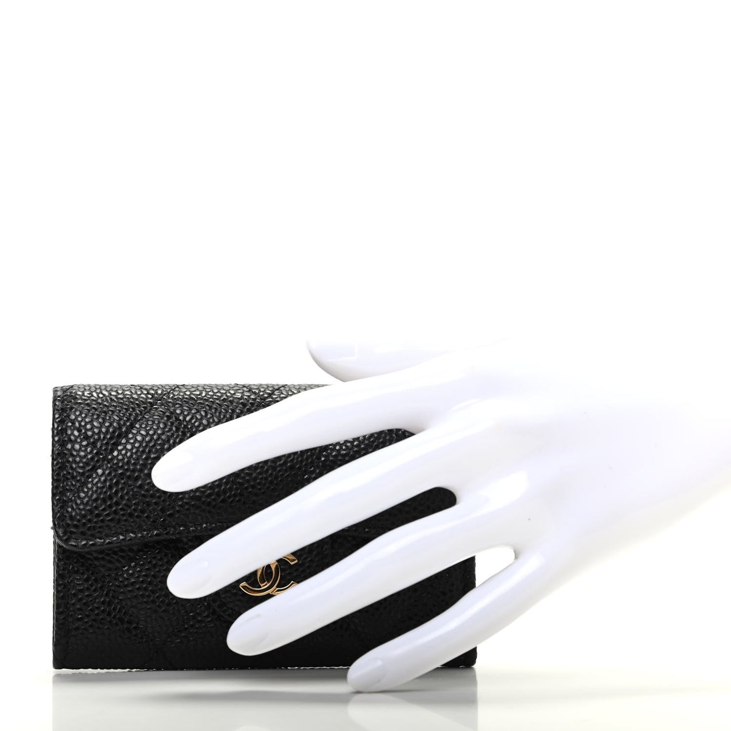 Caviar Quilted Flap Card Holder Wallet Black