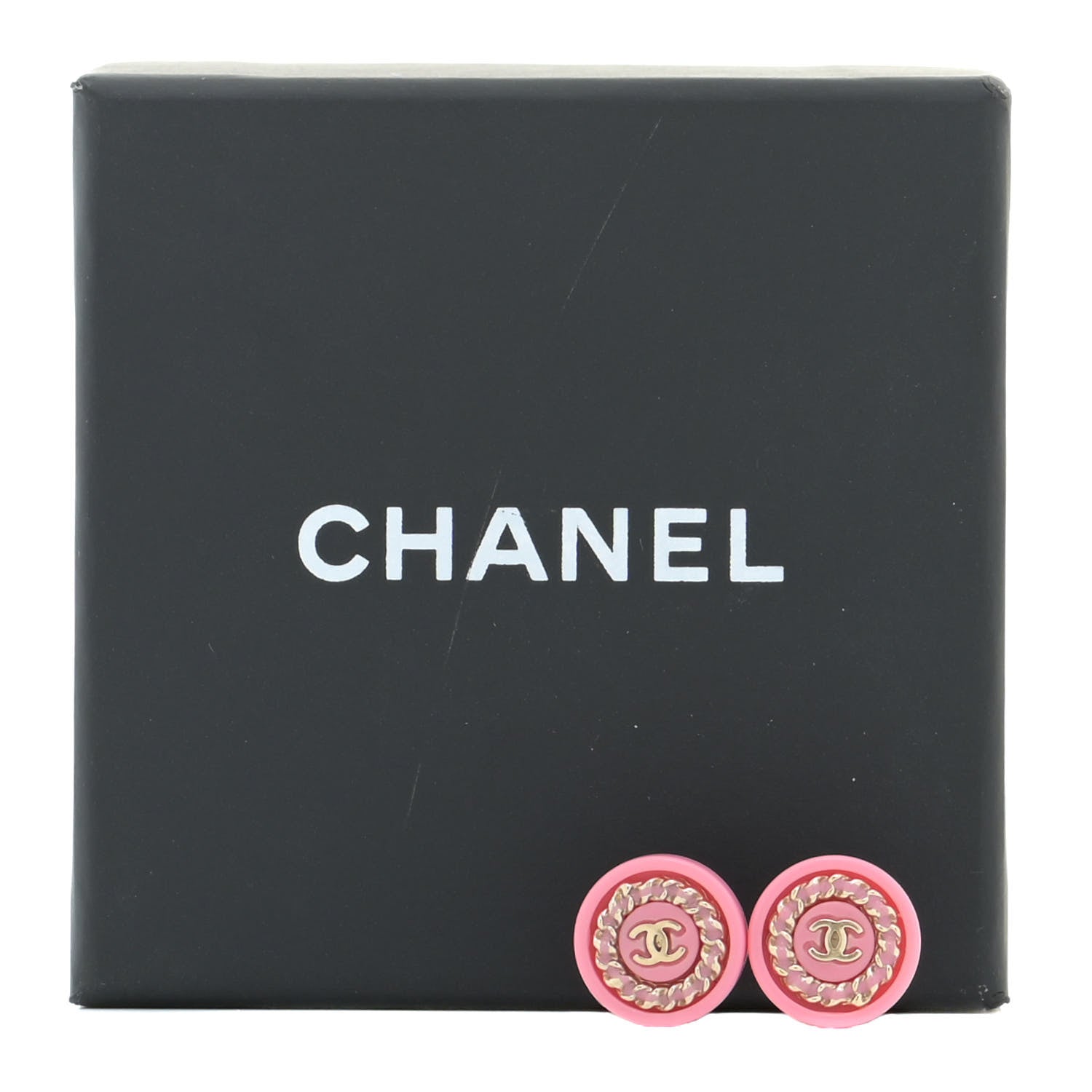 Chanel Resin Chain CC Round Earrings Gold Pink 7 of 7