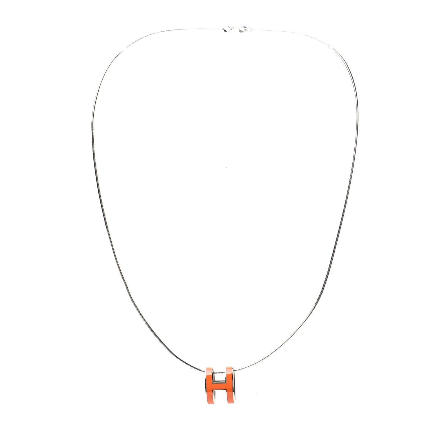 Hermes Lacquered Palladium Pop H Pendant Necklace Orange 3 of 5