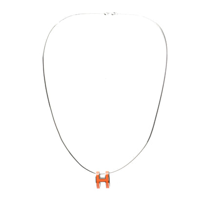 Hermes Lacquered Palladium Pop H Pendant Necklace Orange 3 of 5