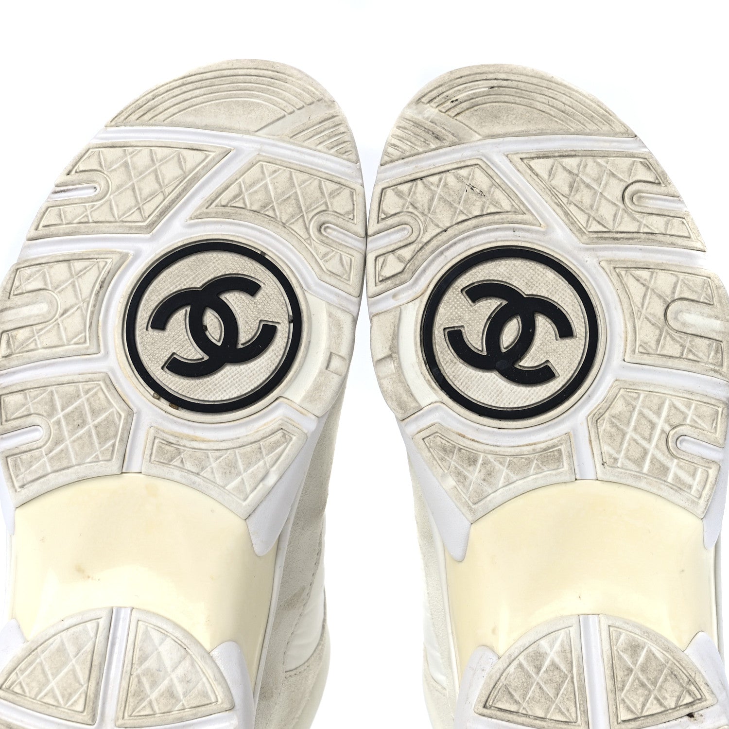 Chanel Suede Calfskin Fabric CC Sneakers 38 White 6 of 11