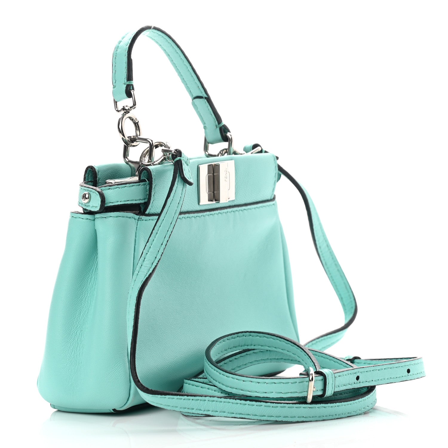 Fendi Shiny Nappa Micro Peekaboo Iconic Satchel Turchese Egiz 3 of 10