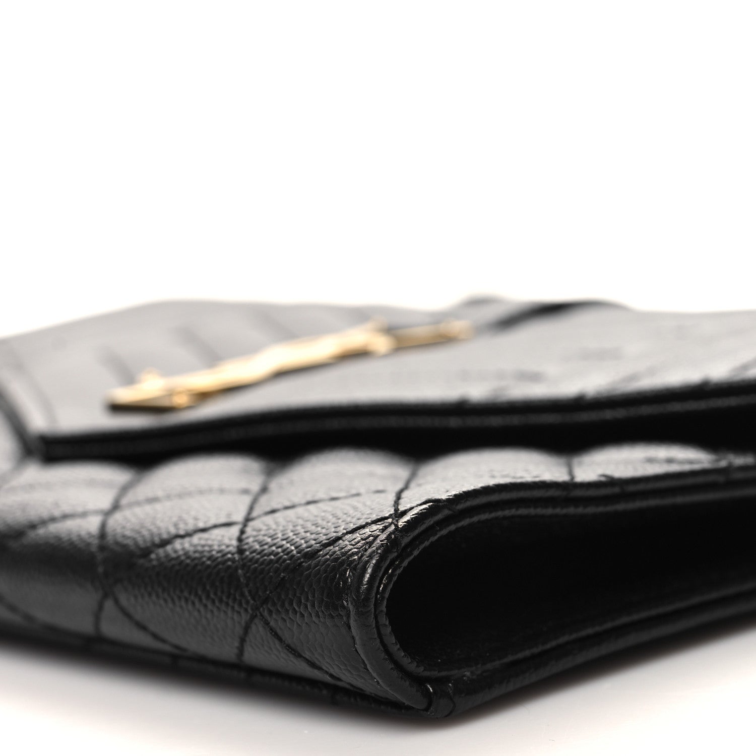 Saint Laurent SAINT LAURENT Grain De Poudre Matelasse Chevron Monogram Envelope Clutch Black 10 of 11