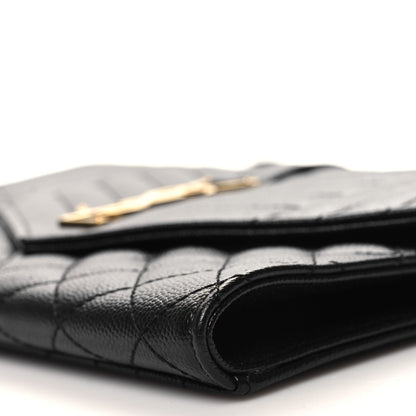Saint Laurent SAINT LAURENT Grain De Poudre Matelasse Chevron Monogram Envelope Clutch Black 10 of 11