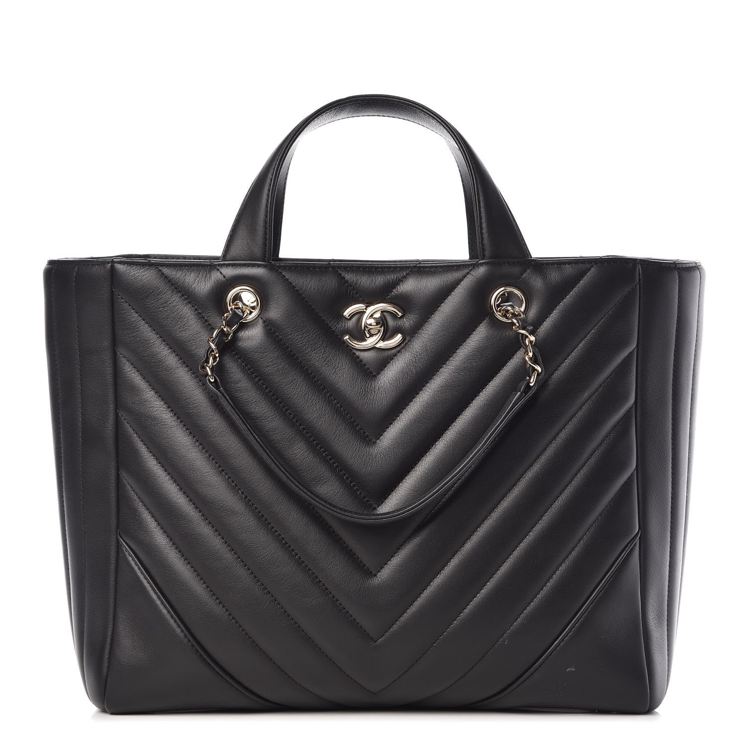 Chanel Calfskin Chevron Quilted Statement Shopping Tote Black 1 of 10