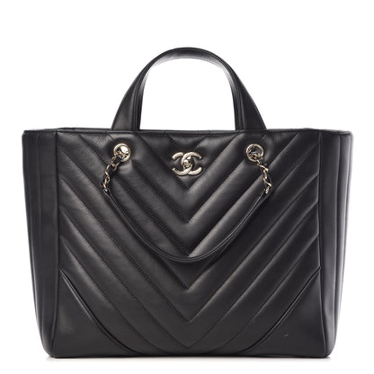 Chanel Calfskin Chevron Quilted Statement Shopping Tote Black 1 of 10