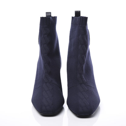 Hermes Knit Calfskin Volver Ankle Boots 36.5 Bleu Diplomatique 2 of 7