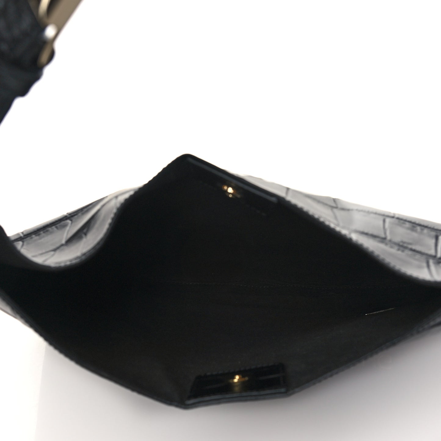 Calfskin Crocodile Embossed Small HDG Hobo Bag Black