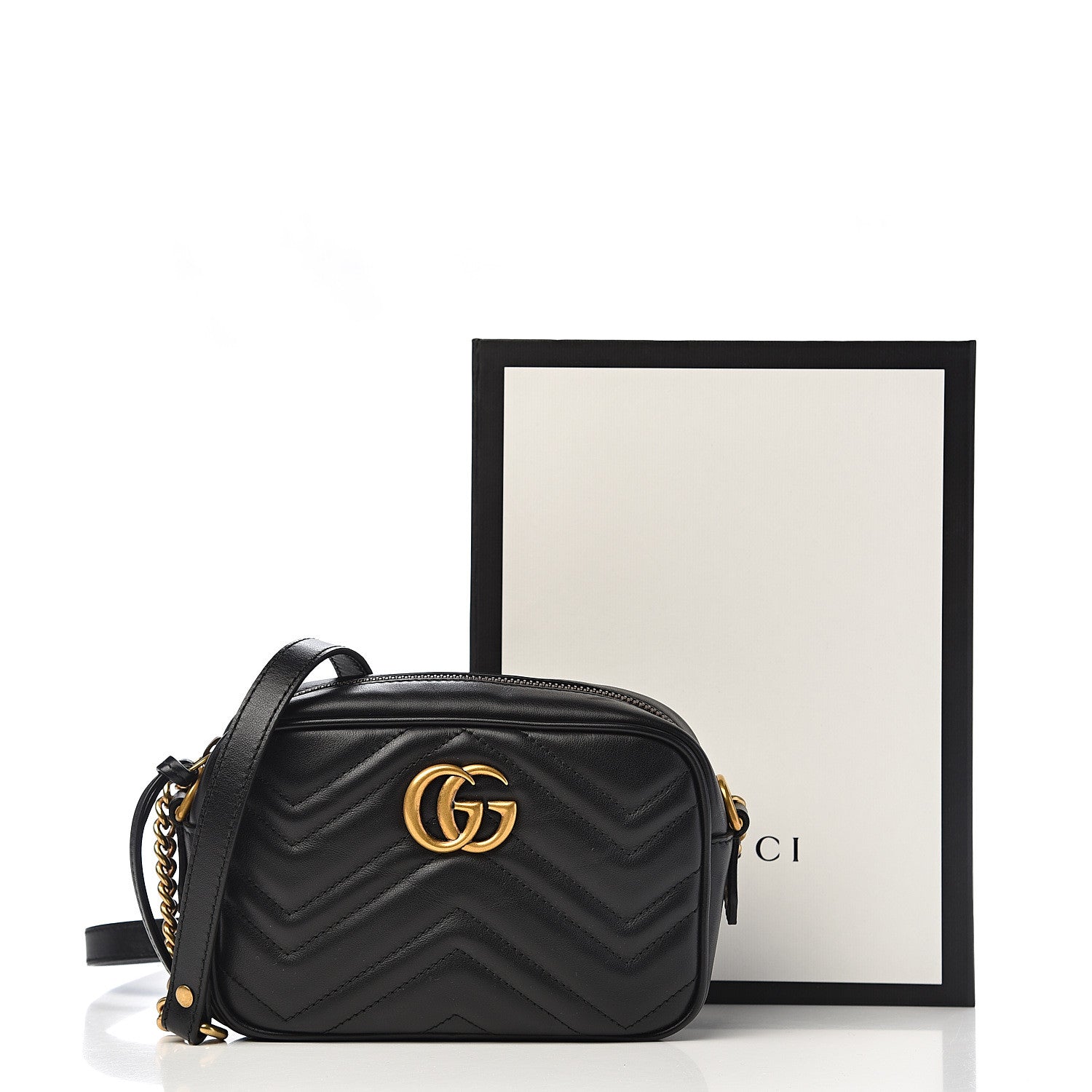 Gucci Calfskin Matelasse Mini GG Marmont Chain Shoulder Bag Black 11 of 11