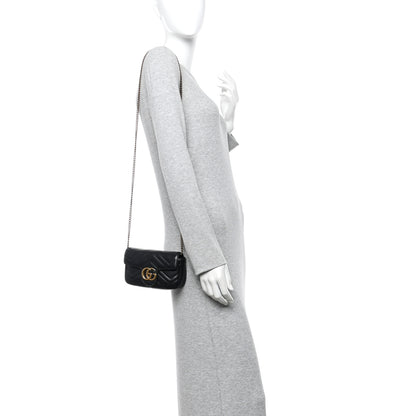 Gucci Calfskin Matelasse Super Mini GG Marmont Shoulder Bag Black 2 of 16