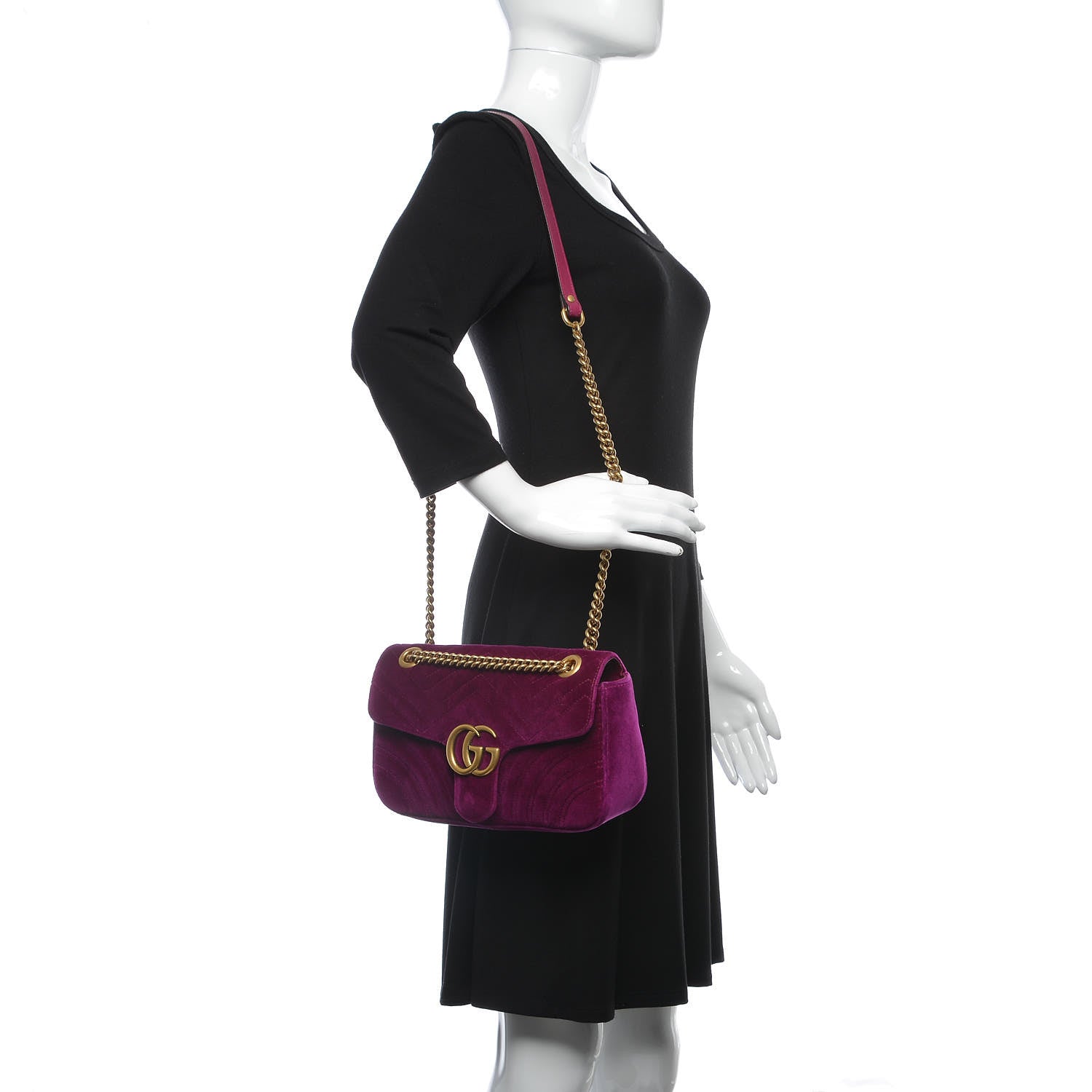 Gucci Velvet Matelasse Small GG Marmont Shoulder Bag Fuchsia Violet Cyclamen 2 of 9