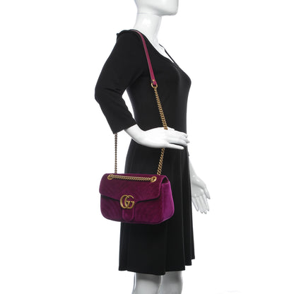 Gucci Velvet Matelasse Small GG Marmont Shoulder Bag Fuchsia Violet Cyclamen 2 of 9