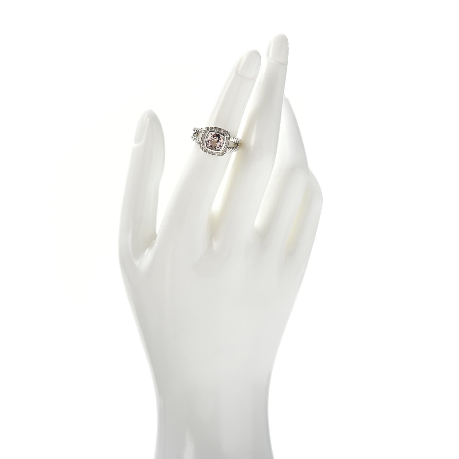 David Yurman Sterling Silver Diamond Morganite 7mm Petite Albion Ring 49 5 2 of 5