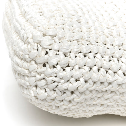 Prada Yarn Raffia Effect Crochet Embroidered Small Logo Tote White 10 of 10