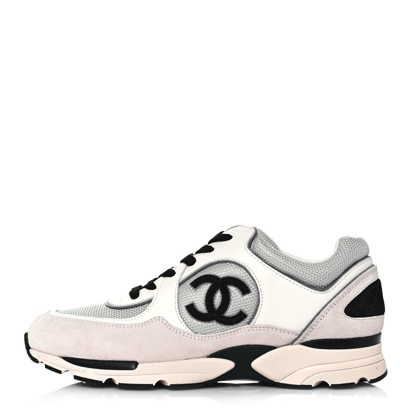 Mesh Suede Calfskin Womens CC Sneakers 41 White Silver Light Grey Pink