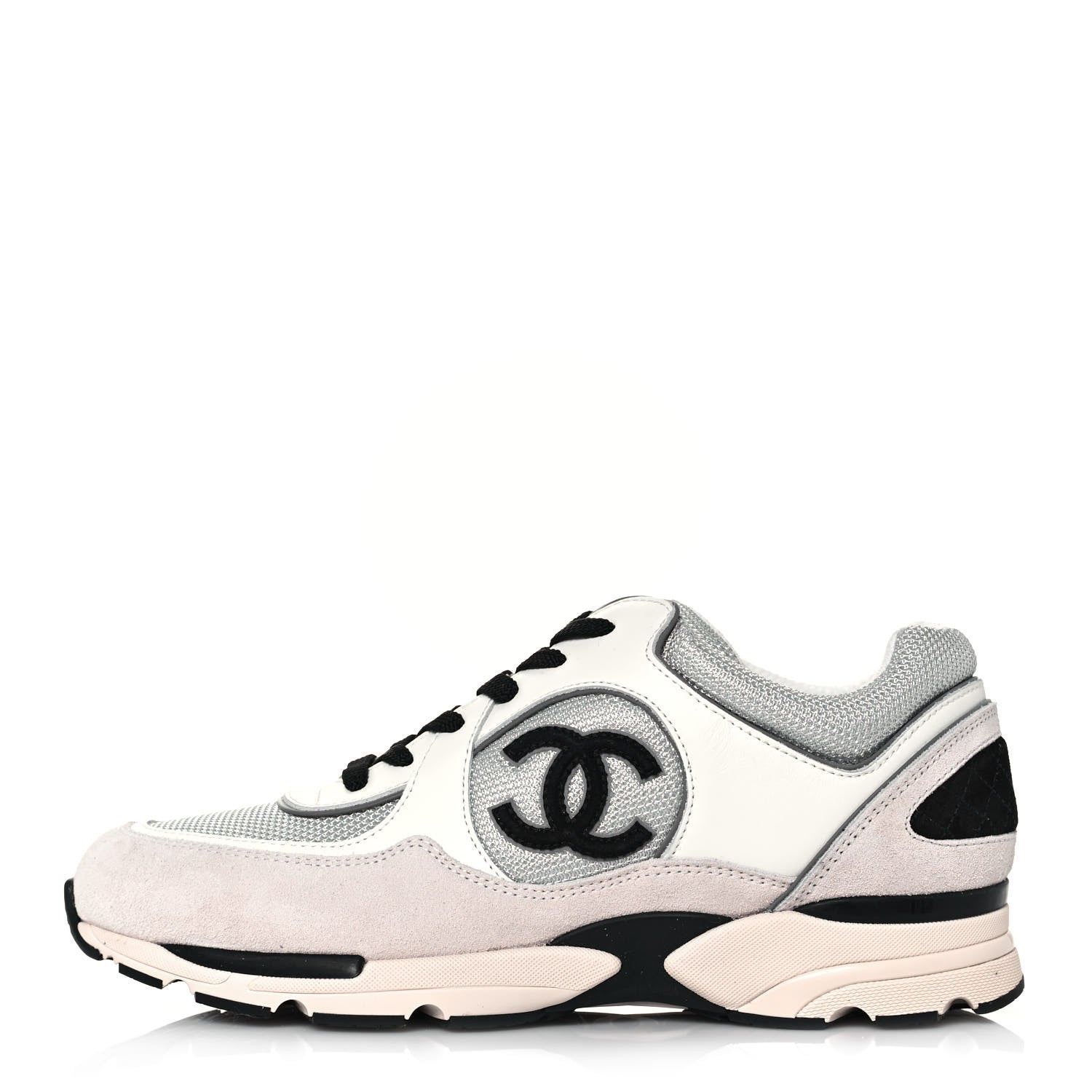 Chanel Mesh Suede Calfskin Womens CC Sneakers 41 White Silver Light Grey Pink 1 of 9