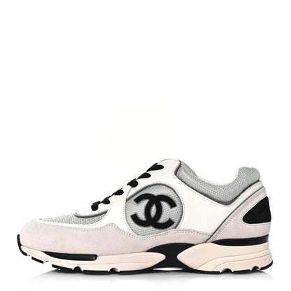 Chanel Mesh Suede Calfskin Womens CC Sneakers 41 White Silver Light Grey Pink 1 of 9