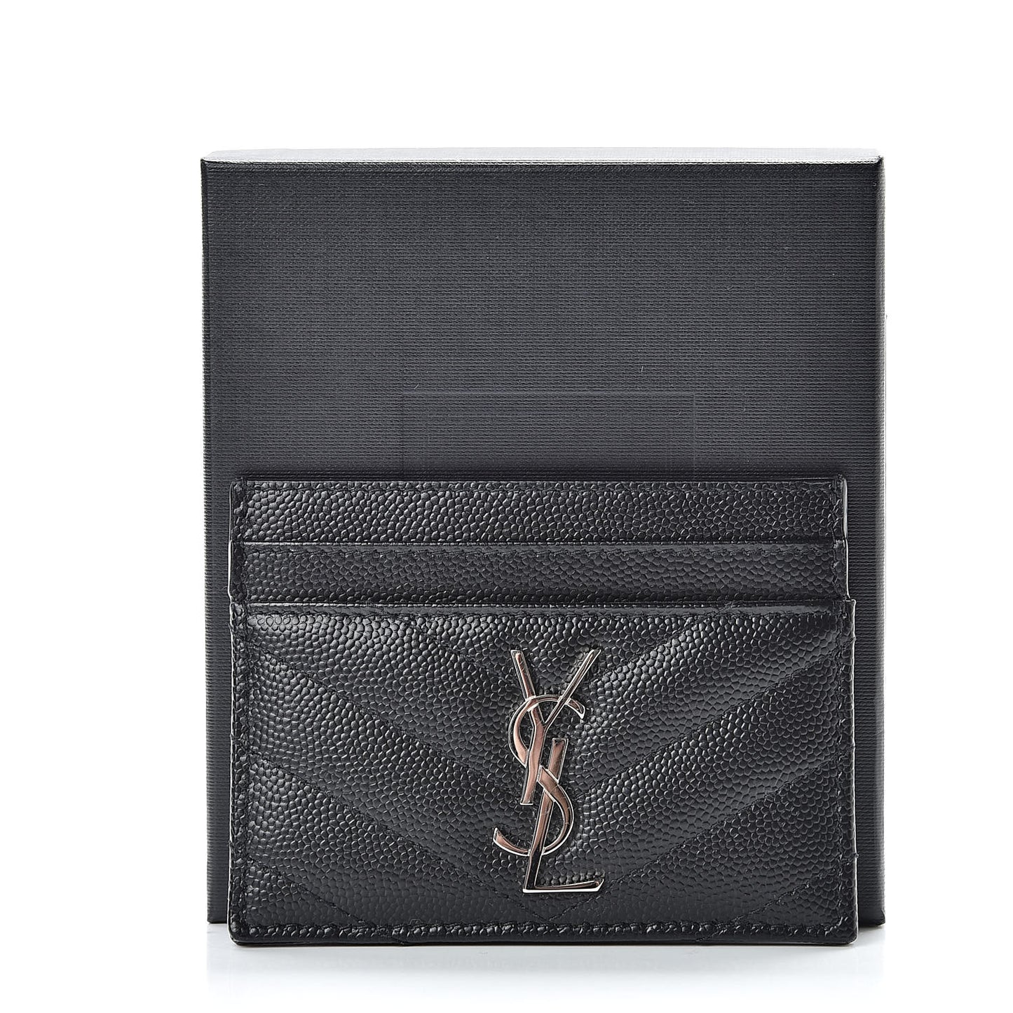 Grain De Poudre Matelasse Chevron Monogram Credit Card Case Black