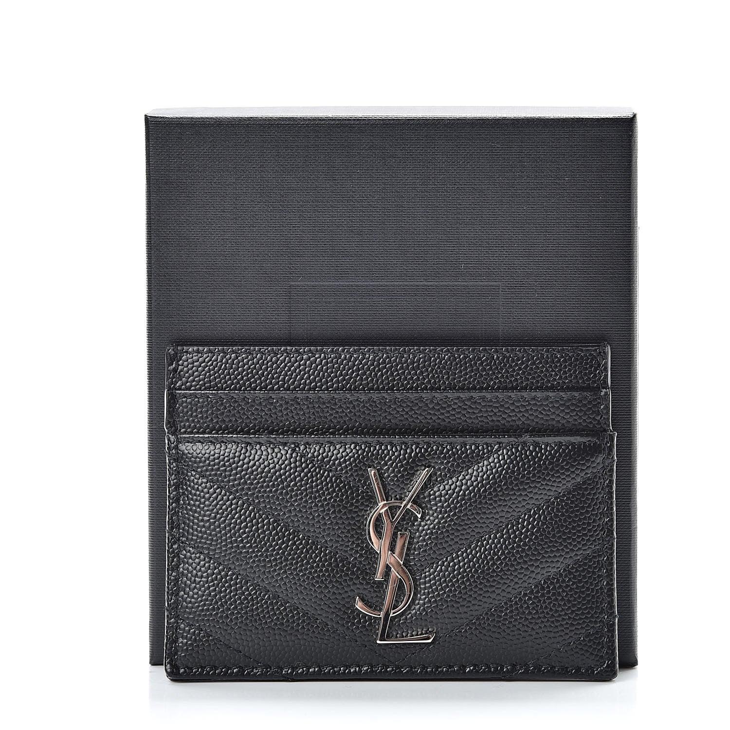 Saint Laurent Grain De Poudre Matelasse Chevron Monogram Credit Card Case Black 12 of 12
