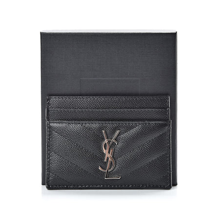 Saint Laurent Grain De Poudre Matelasse Chevron Monogram Credit Card Case Black 12 of 12